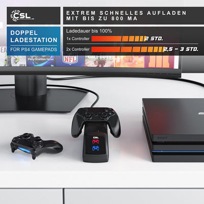 CSL - Ladestation für PS4 Gamepads – mit Mikro USB Ladekabel – PS4 Ladegerät - Doppeltes Schnelllade