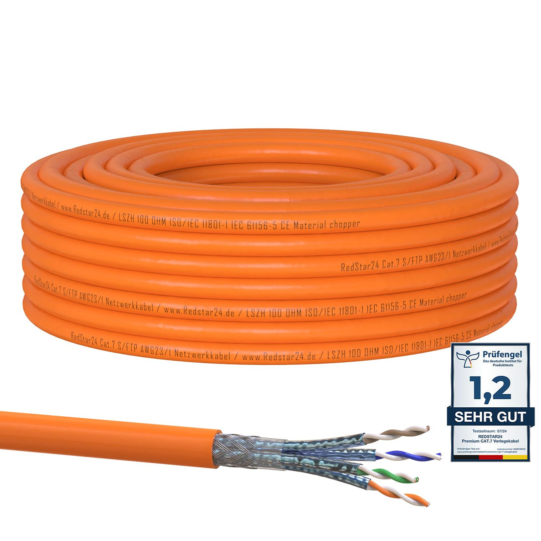 RedStar24 CAT 7 Verlegekabel 30m Netzwerkkabel Datenkabel LAN CAT7 Kabel Kupfer Installationskabel C