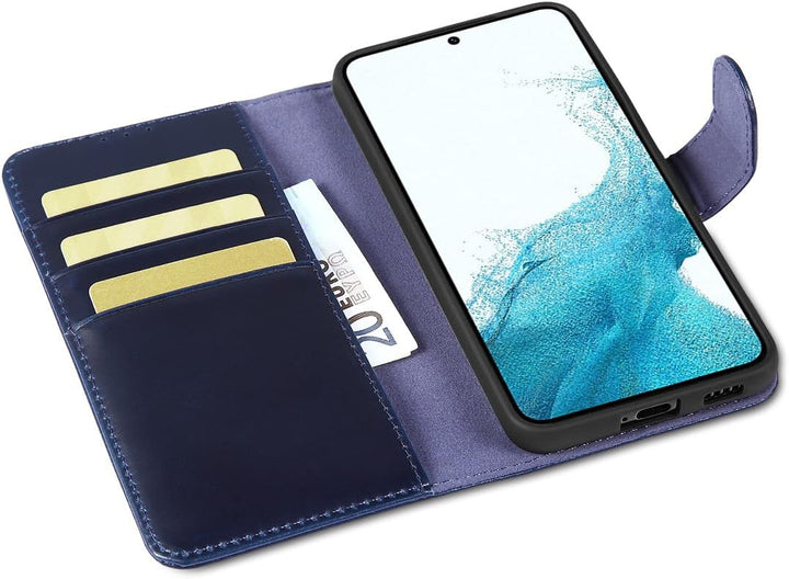 LENSUN Echtleder Hülle für Samsung Galaxy S22, Handyhülle Echtes Leder Magnetverschluss Standfunktio