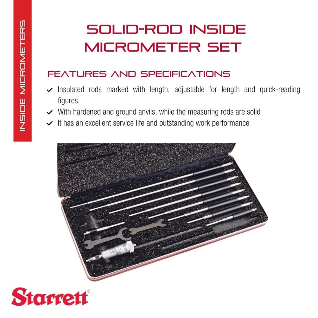 Starrett 124BZ Vollstab-Nonius-Innenmessschrauben-Set, 2-12" Bereich, 0,001" Teilung, +/-0,0001" Gen