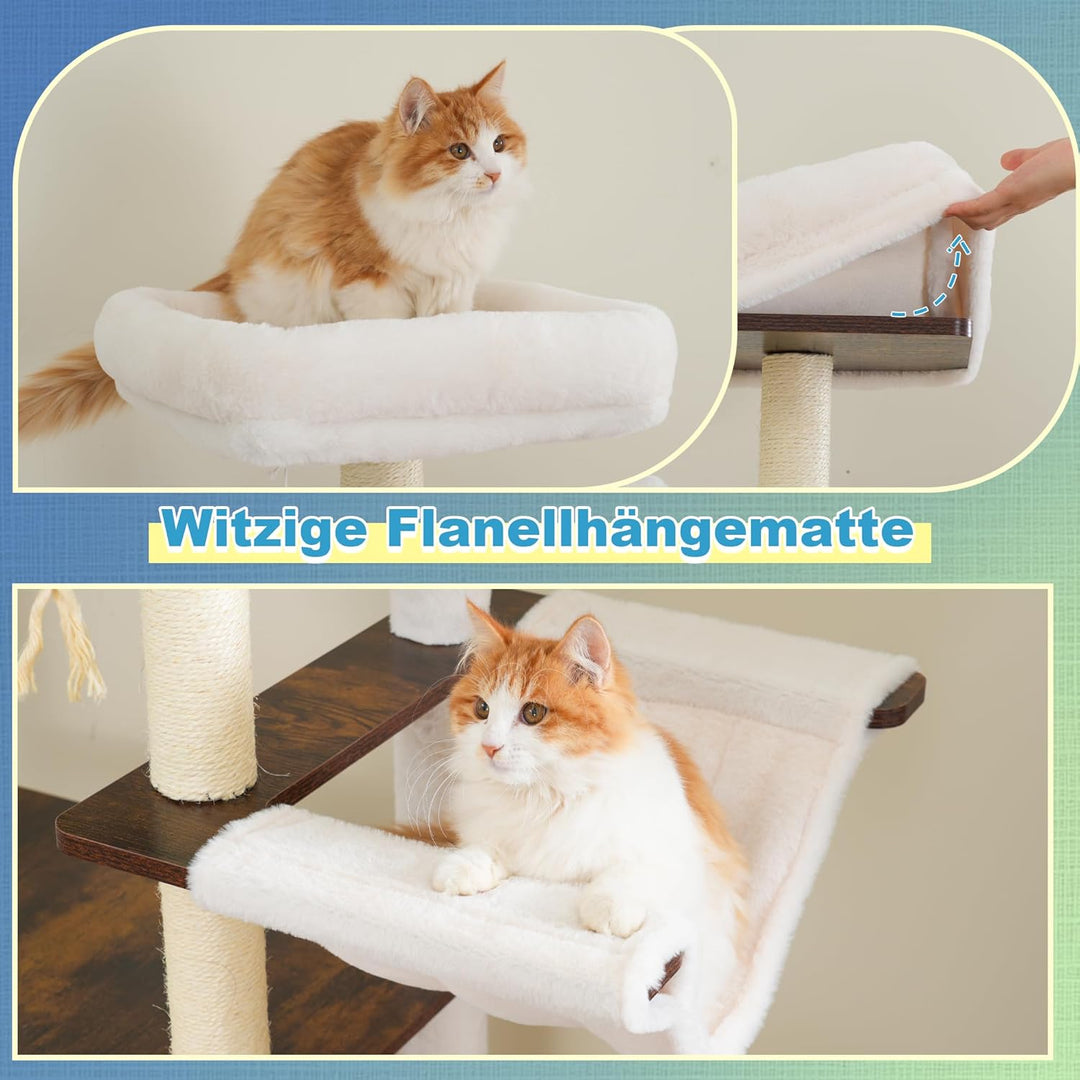 Hey-brother Holz Kratzbaum, 184cm Katzenbaum für Grosskatze, mehrstöckiger Stabil Katzenkratzbaum Mi