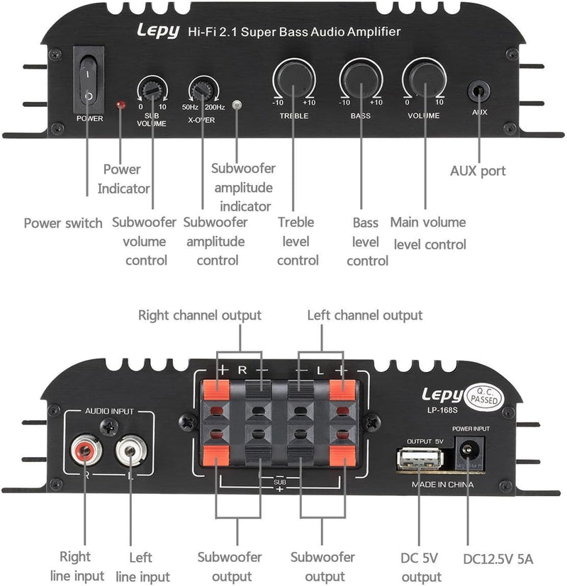 DollaTek LEPY LP-168S 2.1CH Super Bass HI-FI Audio Stereo Endstufe AMP für Auto Motorrad Home Audio