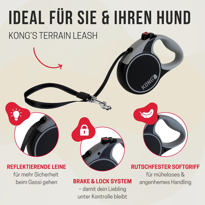 Kong Terrain Hundeleine, einziehbar Terrain mittel grau, Terrain mittel grau