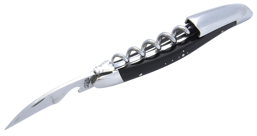 Forge de Laguiole Sommeliermesser | Dreiteilig - Horn - Schwarz - Finish glänzend Horn Schwarz, Horn
