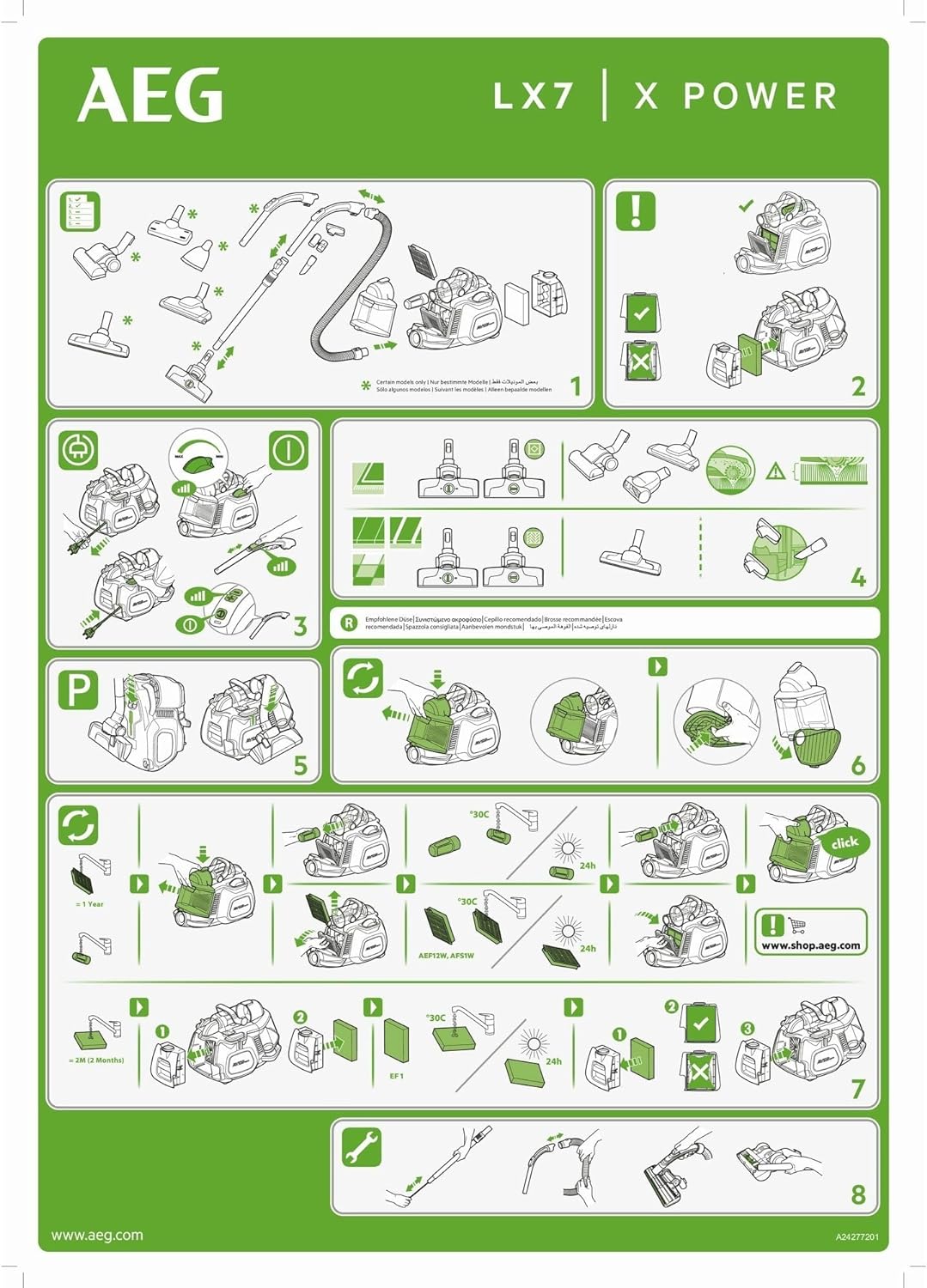 AEG LX7-2-CR-A Staubsauger beutellos / ideal für Haustierbesitzer / Zusatzdüsen + Spezialdüsen-Set f