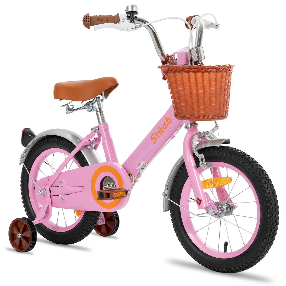 STITCH Retro 12/14/16/18 Zoll Kinderfahrrad für 2-8 jährige Mädchen, Kinderfahrrad mit Frontkorb & S