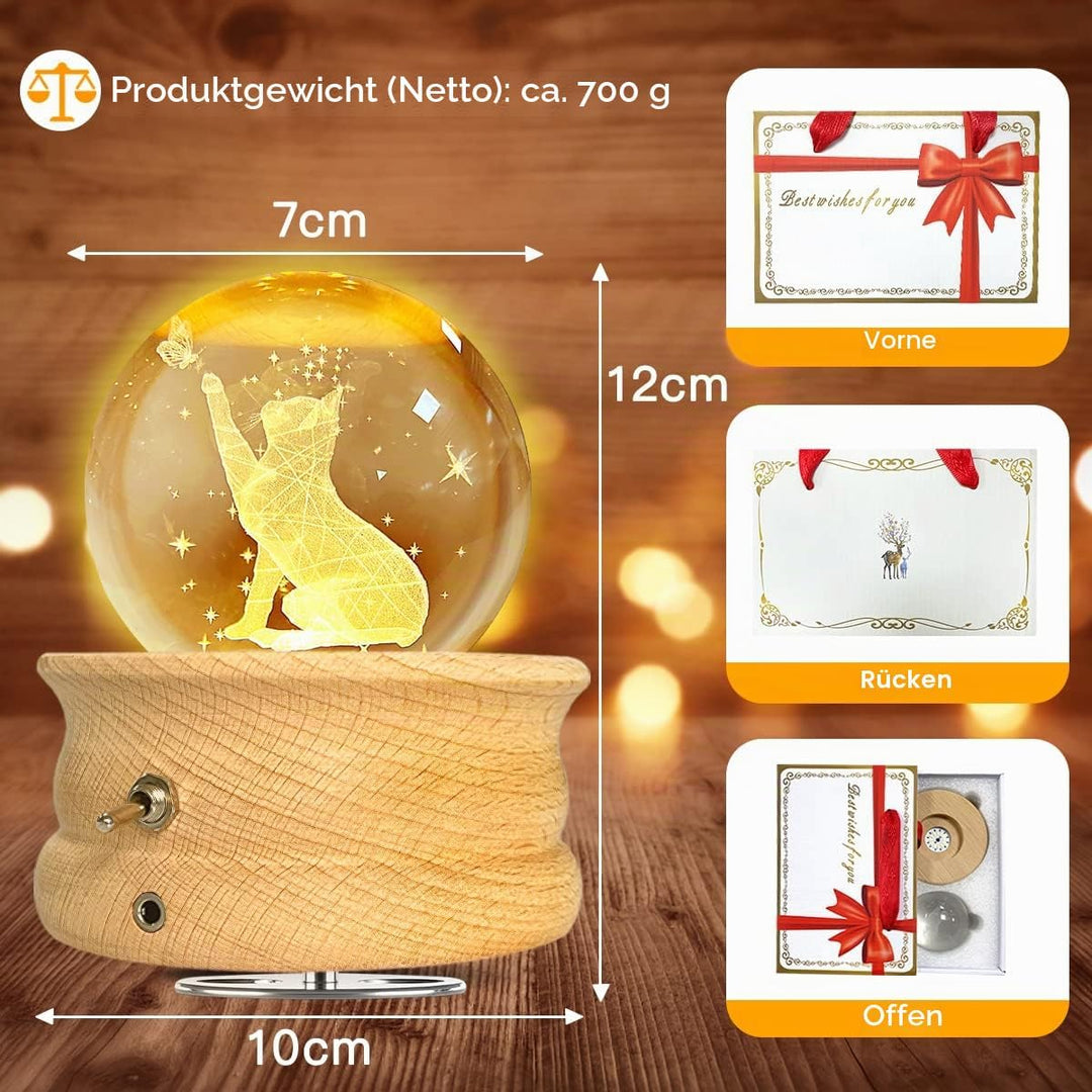 HABOWN Kristallkugel Spieluhr, 360 ° drehbare hölzerne Spieluhr mit Licht，Geburtstagsgeschenk, Proje