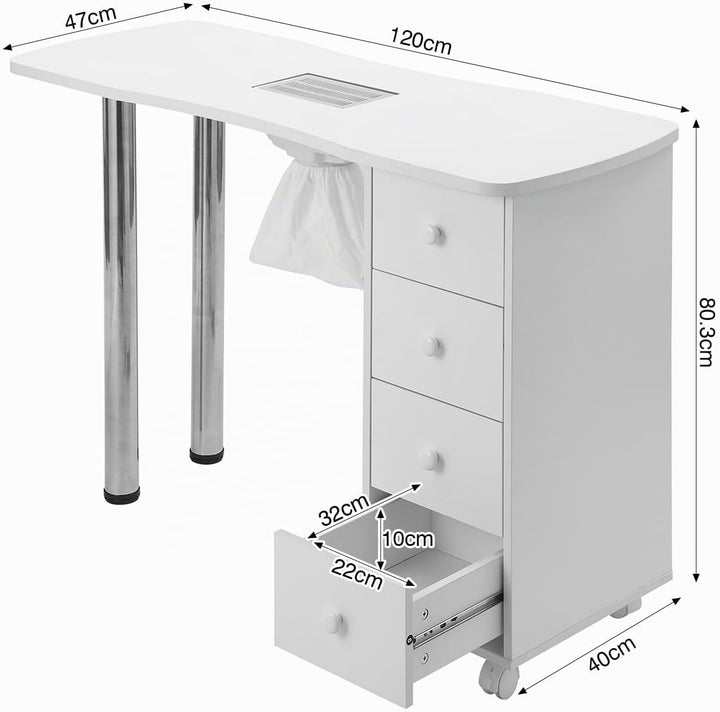 Weisser Maniküre-Tisch mit Schubladen-Staubsammler Handgelenkauflage Armlehne Salon-Home Use Stil E,