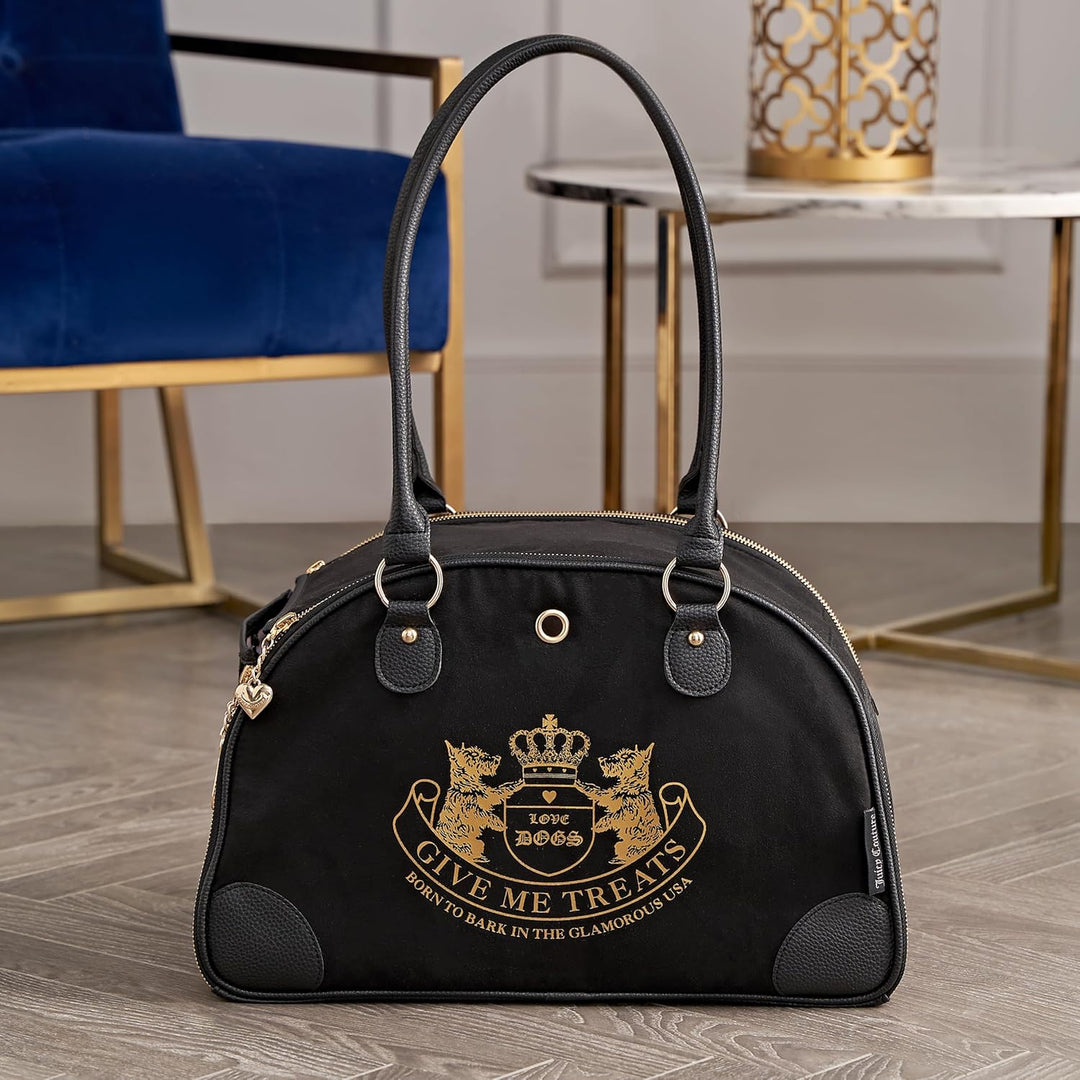 Juicy Couture Give Me Treats Transporttasche für Haustiere, stylische Schwarze Reisetasche für klein
