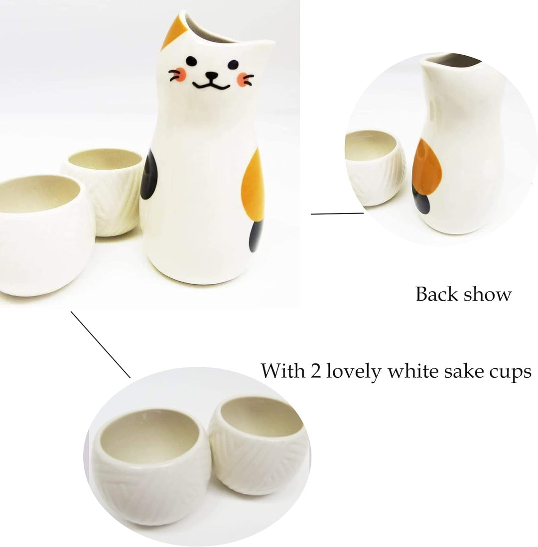 Japanische Keramik Sake Set,Calico Katzen Sake Becher Flasche,2 Sake Tasse, one Sake Topf,Weinflasch
