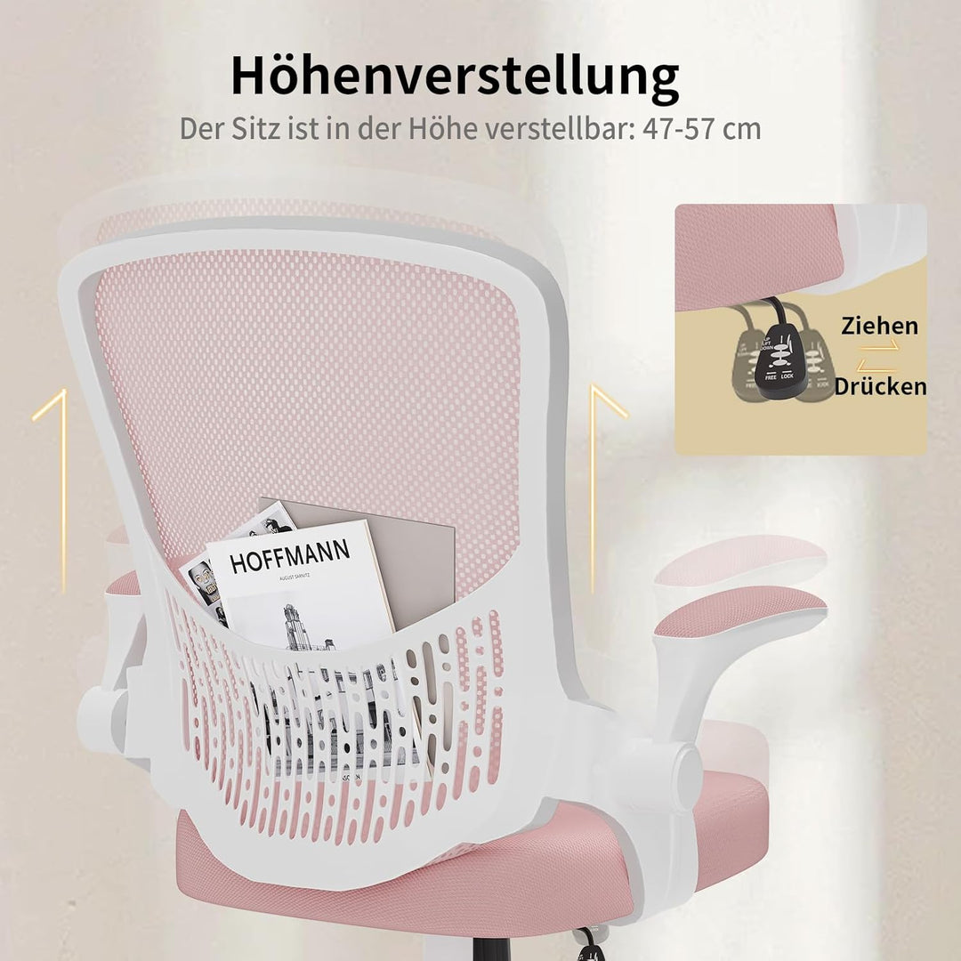 naspaluro Bürostuhl, Schreibtischstuhl mit klappbaren Armlehnen, höhenverstellbar, Neigefunktion, at