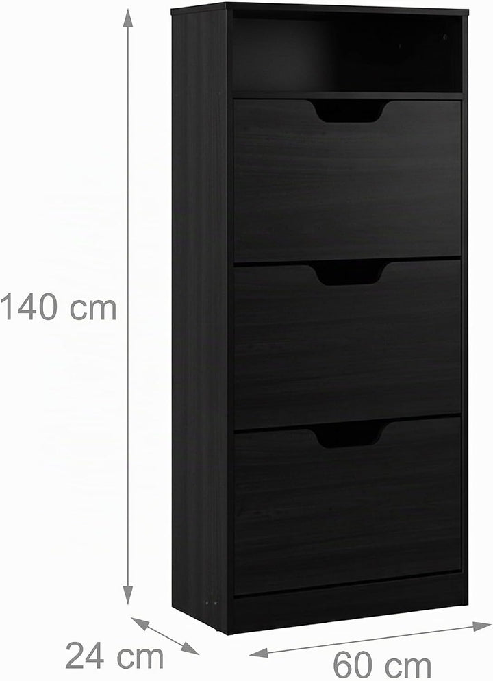 Relaxdays Schuhschrank mit Ablage, HBT 140x60x24 cm, für 14 Paar, 3 Klappen, Flur, schmaler Schuhkip