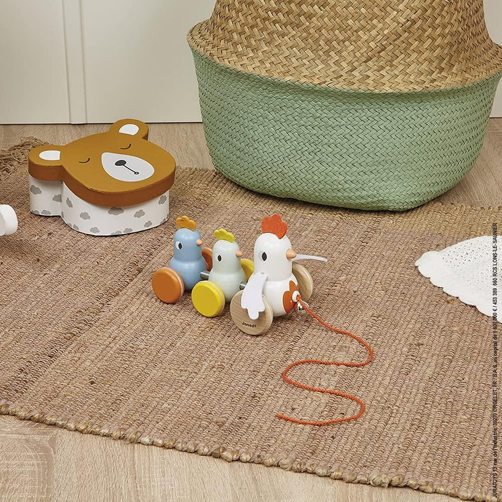 Janod - Henne mit Küken zum Ziehen aus Holz - Nachziehspielzeug - frühes Lernen für Kleinkinder - le