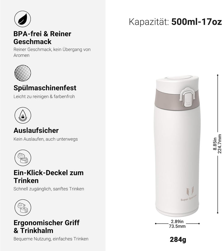 Super Sparrow Trinkflasche Edelstahl - Thermobecher - 500ml, 750ml, 950ml - BPA-Frei Thermosflasche,