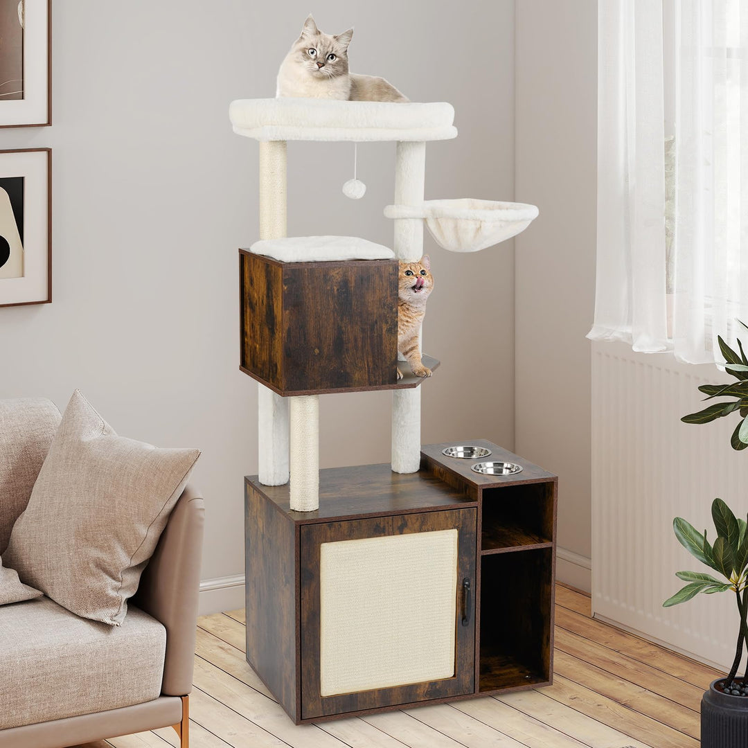 COSTWAY Kratzbaum mit Katzenklo Schrank, Katzenschrank für Katzentoilette, Katzenkratzbaum mit Sisal