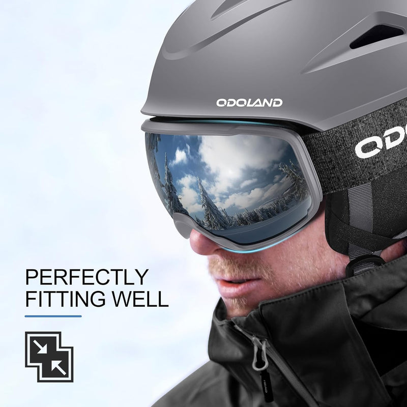 Odoland Skihelm mit Skibrille für Skifahren und Snowboard, Einstellbare Grössenverstellbar, mit Ohre