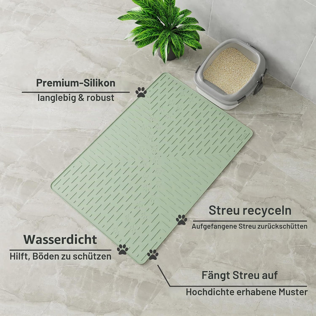 OHMO Katzenklo Matte aus Premium-Silikon 95x64cm Gross, Wasserdicht und BPA-Frei Katzenstreu Matte,