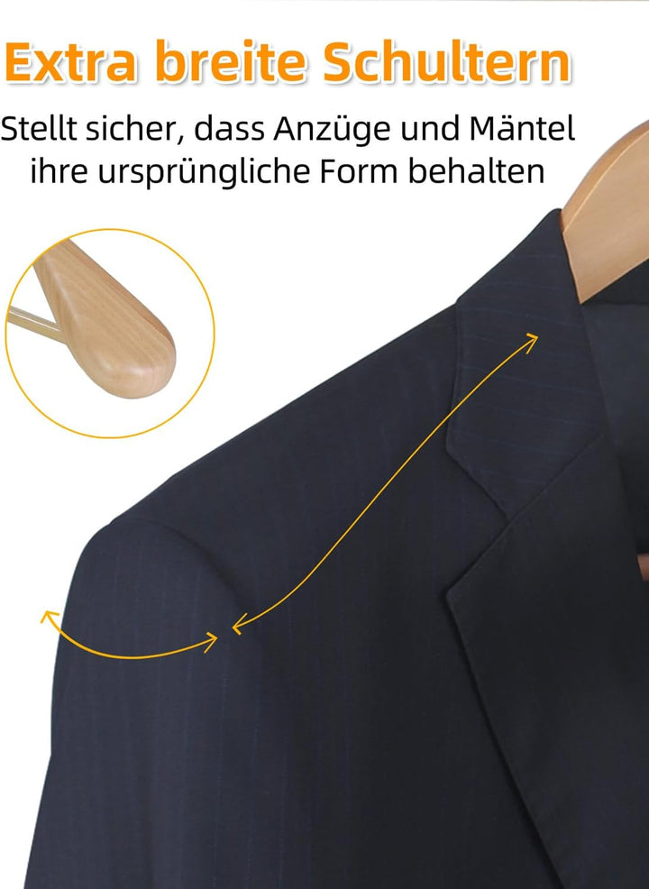 Hangerman Kleiderbügel aus natürlichem Holz, 10 Stück, Kleiderbügel aus Holz, für Jacken, Oberbeklei