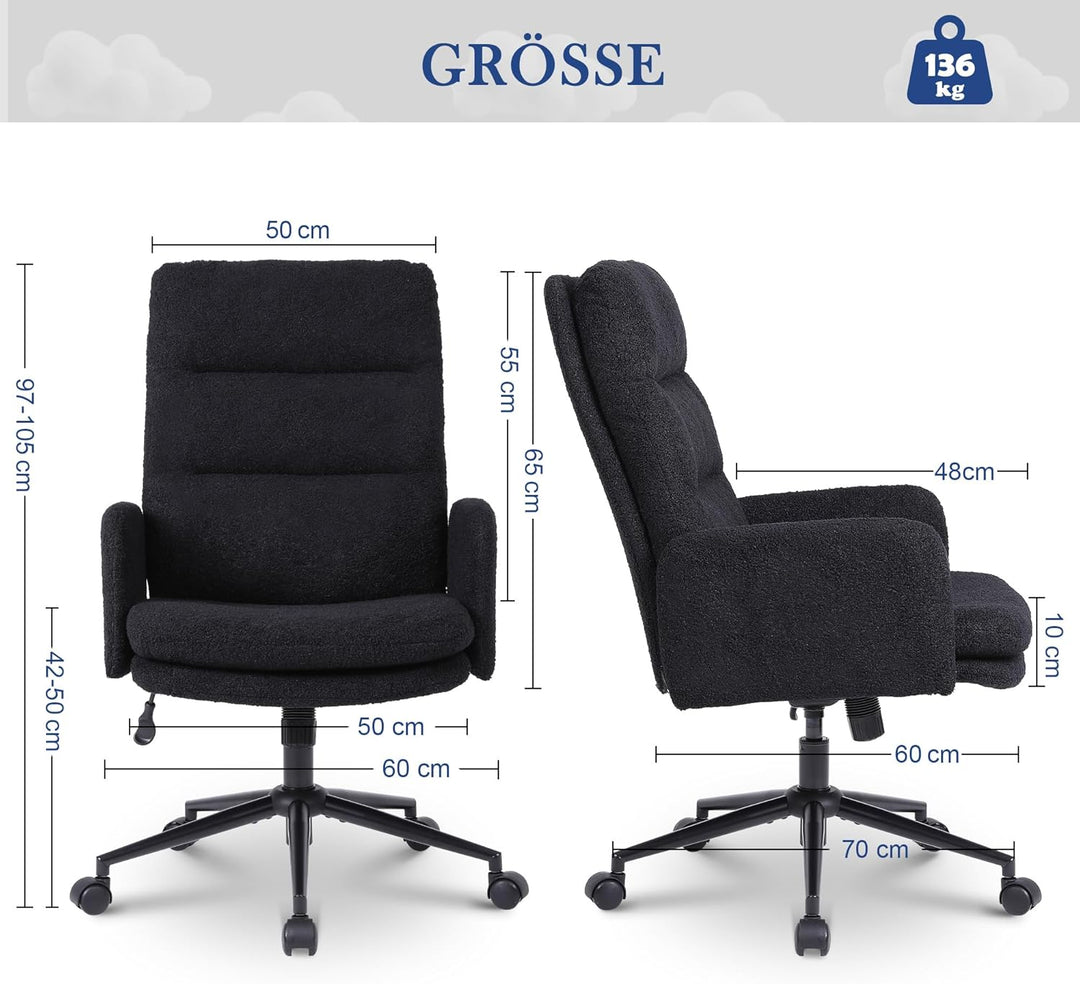 Nusetx Schreibtischstuhl, Bürostuhl aus Kunstpelz, Schminktisch Stuhl, Höhenverstellbar Drehstuhl, E