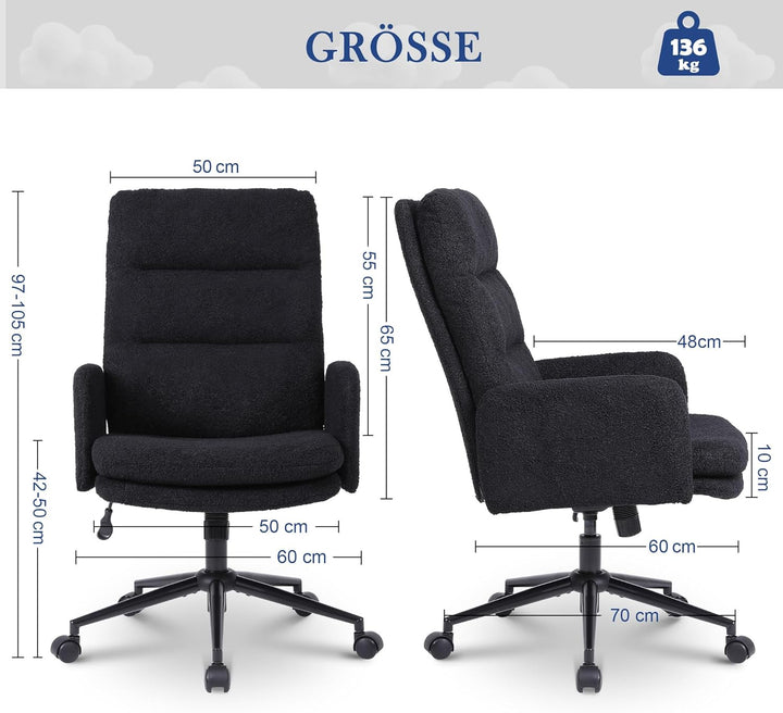 Nusetx Schreibtischstuhl, Bürostuhl aus Kunstpelz, Schminktisch Stuhl, Höhenverstellbar Drehstuhl, E