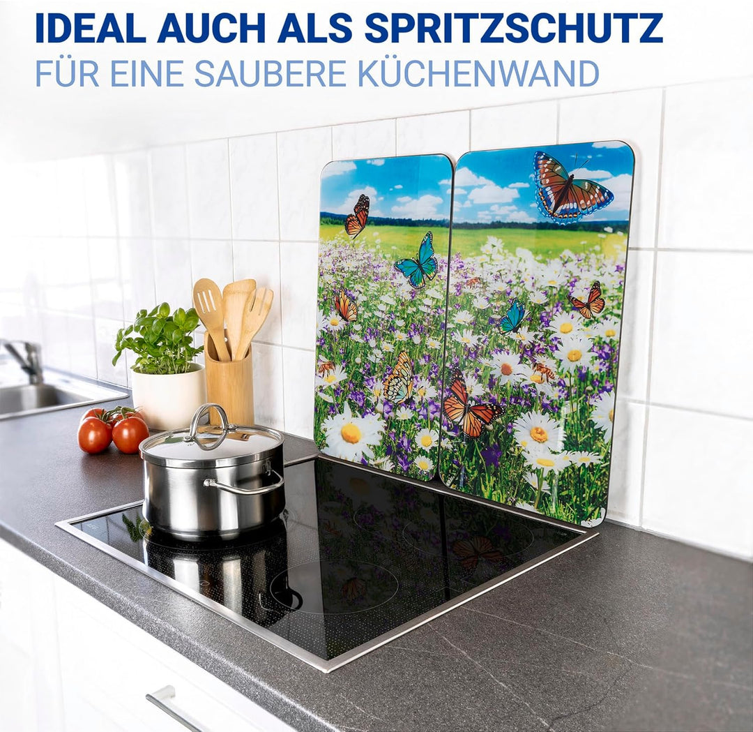 Maximex Herdabdeckplatte Universal Sommerwiese - 2er Set, Abdeckplatten für alle Herdarten, Gehärtet