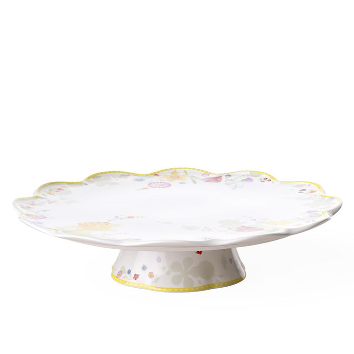 Villeroy und Boch Spring Awakening Tortenplatte, 33 cm, Porzellan, Weiss/Bunt Bunt Platte mit Fuss,