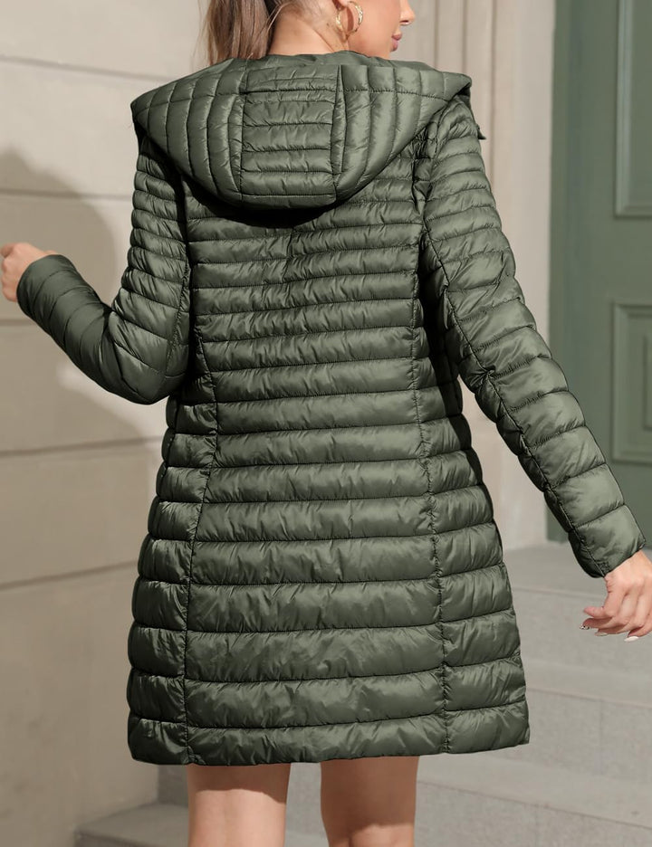 Geschallino Damen Grosse Grössen Gesteppt Leicht Winter Lang Steppmantel mit Kapuze (XL-5XL) XXL Grü