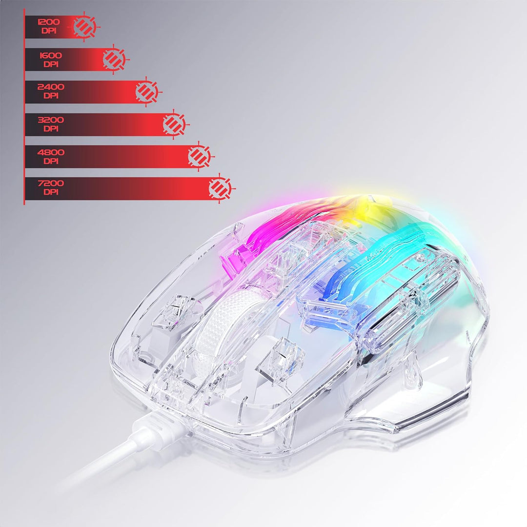 ENHANCE Theorem 3 Weisse Gaming-Maus – Kabelgebundene Maus für PC mit 7 Programmierbaren Tasten, Ein