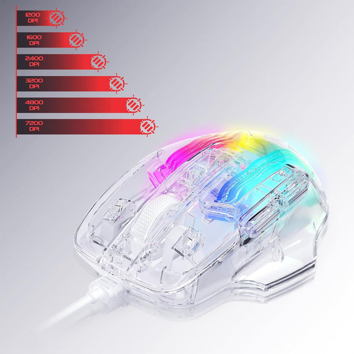 ENHANCE Theorem 3 Weisse Gaming-Maus – Kabelgebundene Maus für PC mit 7 Programmierbaren Tasten, Ein