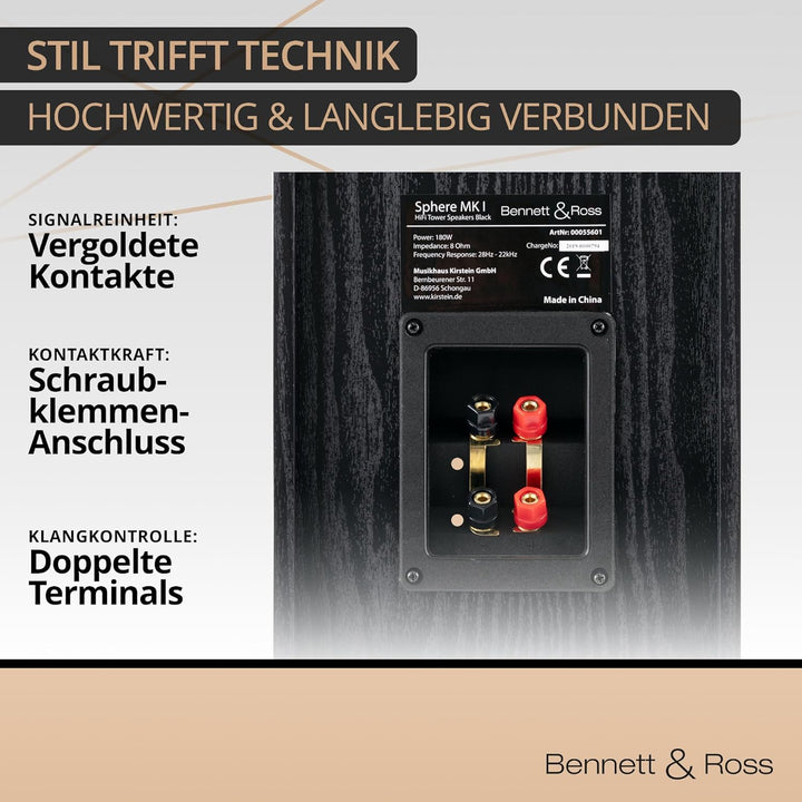 Bennett & Ross Radiant 3-Wege HiFi Standlautsprecher Paar (350W RMS, 6,5" Tieftöner, 6,5" Mitteltöne