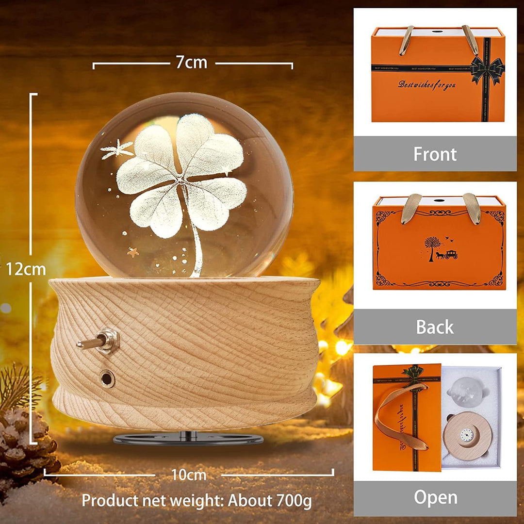 Spieluhr mit Kristallkugel 360°Rotation Base 3D Kristallkugel 70mm Kugelglas Geschenk für Weihnachte