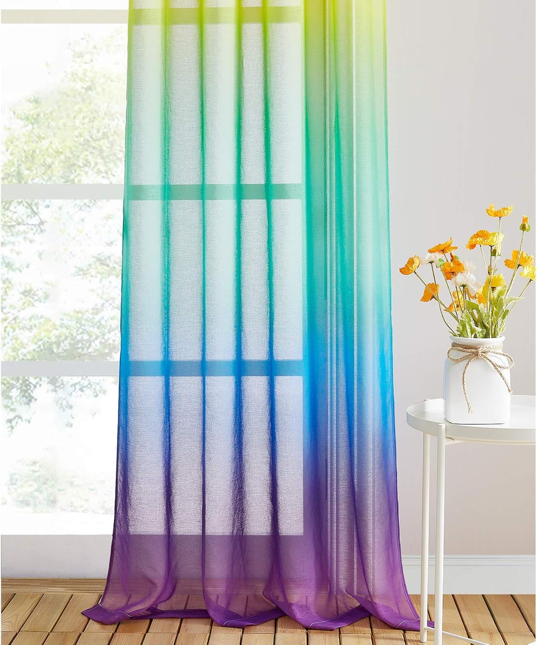 NICETOWN Voile Gardinen Halbtransparent Ösenschal 2er Set H 160 x B 140 cm Fenster Vorhang Farbverla