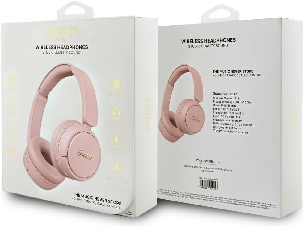 CG MOBILE Guess Bluetooth 5.3 On-Ear-Kopfhörer mit metallischem Logo (Pink)