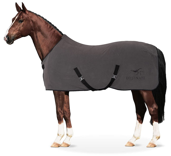 Equinate Abschwitzdecke Nevada aus Fleece mit Widerristpolster und Kreuzbegurtung 165cm Dunkelgrau D