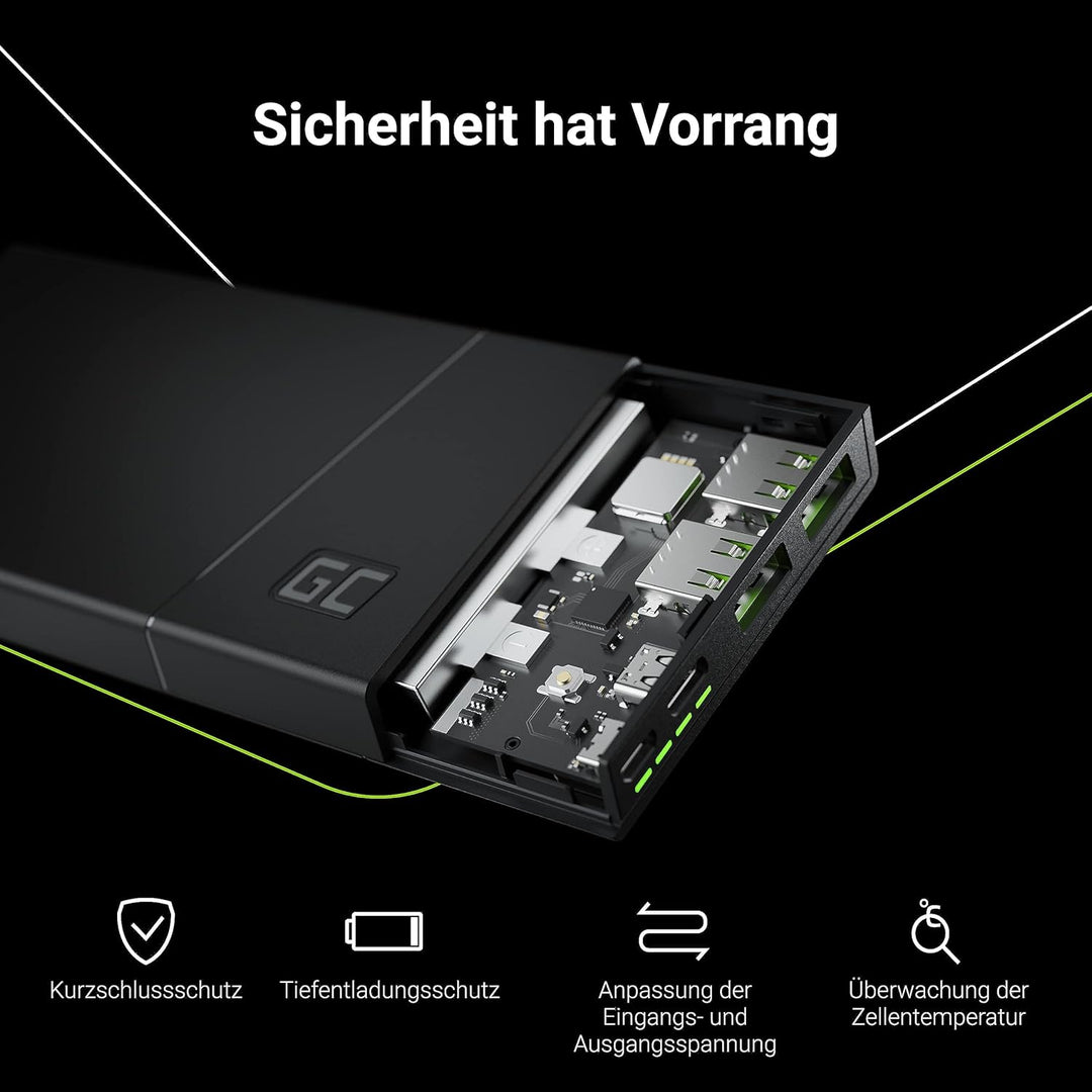 Green Cell Powerbank 10000mAh 18W PD USB C Externer Handyakkus GC PowerPlay10S Tragbares Ladegerät P