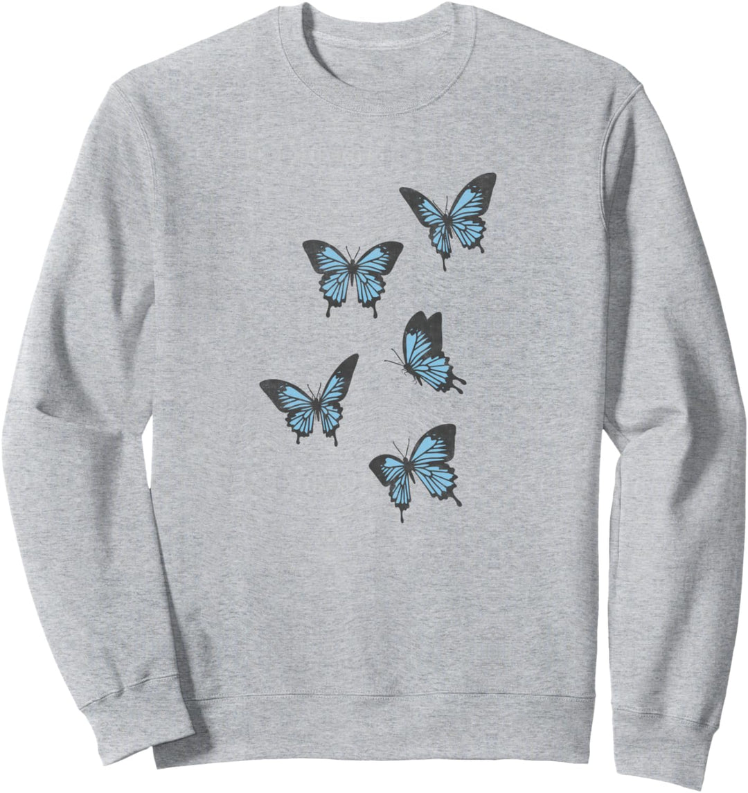 Fifth Sun Blue Butterflies Left Chest Portrait Sweatshirt