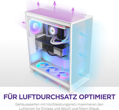 NZXT H7 Flow | Mid-Tower-ATX-Airflow-Gehäuse | Bis zu 3 x 120-mm-Lüfter im Boden zur direkten GPU-Kü