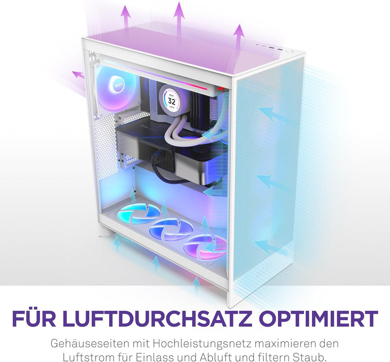 NZXT H7 Flow | Mid-Tower-ATX-Airflow-Gehäuse | Bis zu 3 x 120-mm-Lüfter im Boden zur direkten GPU-Kü