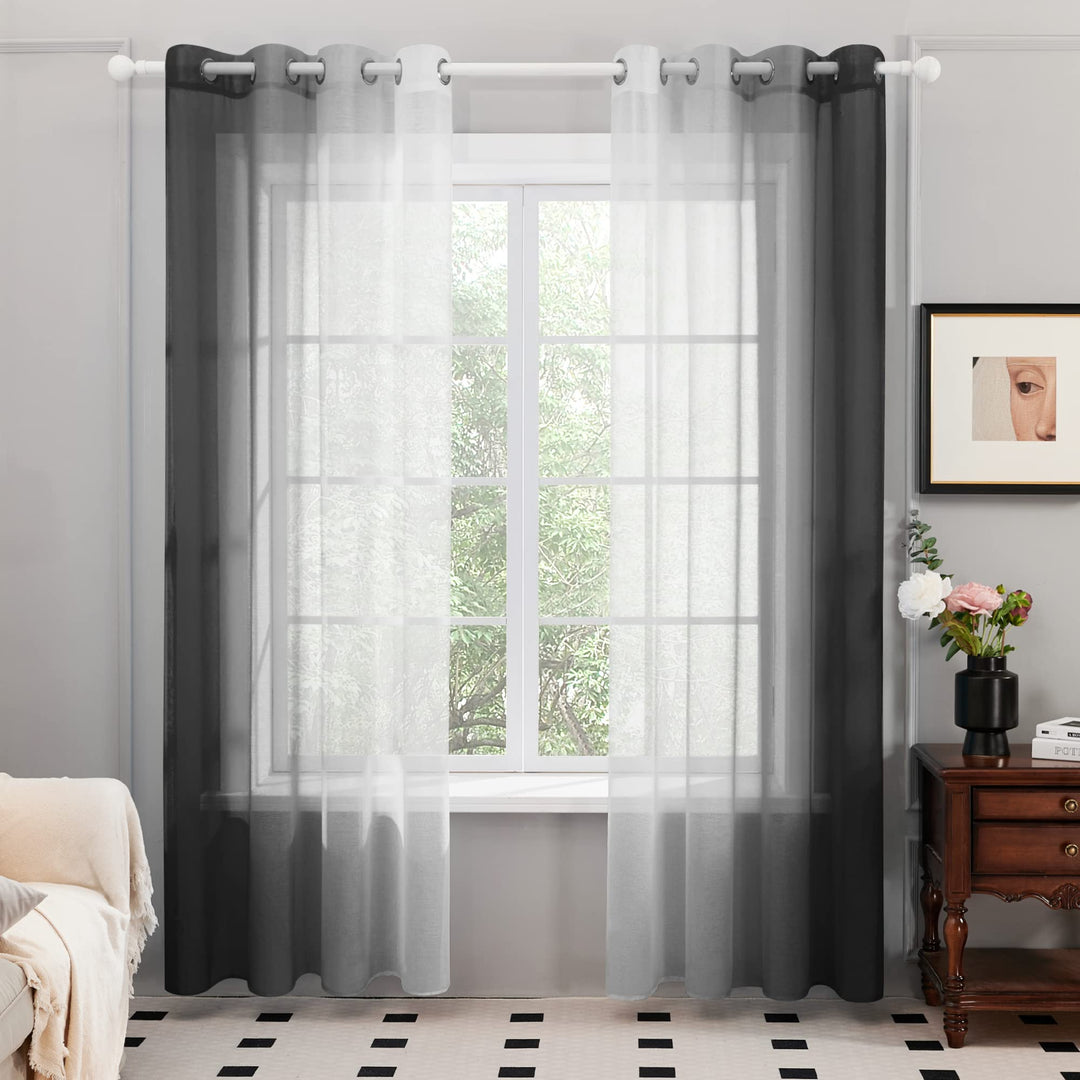 Deconovo Transparent Vorhang Voile Gardinen Voile mit Ösen, 260x140 cm(HöhexBreite), Schwarz, 2er Se
