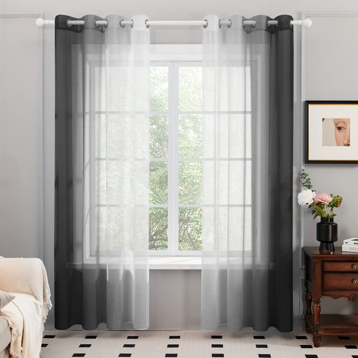 Deconovo Transparent Vorhang Voile Gardinen Voile mit Ösen, 260x140 cm(HöhexBreite), Schwarz, 2er Se