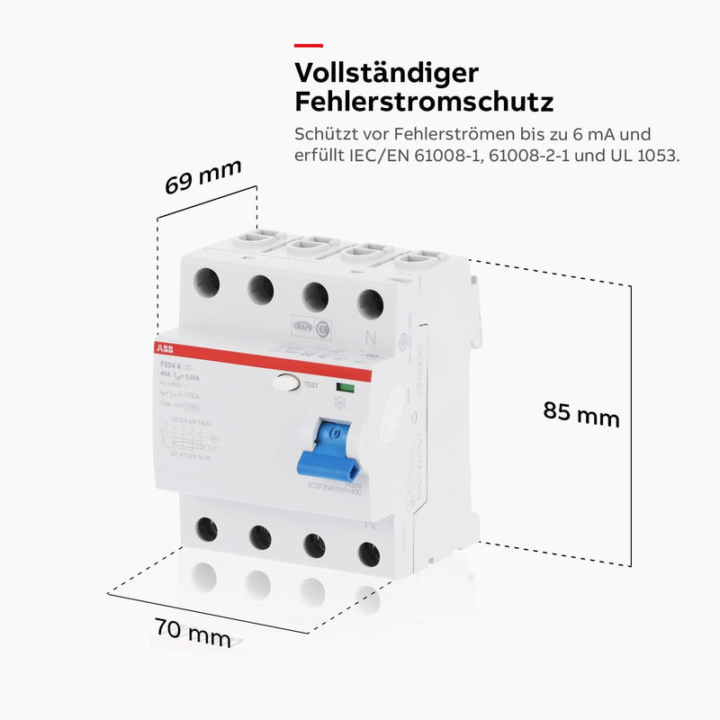 ABB F200 RCCB, 4-polig, 40A, 30mA Typ A CE 400V ac Single, Single