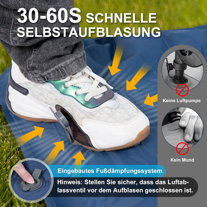 Isomatte Selbstaufblasend, Aufblasbare Luftmatratze Camping, 9cm hoch | Ultraleicht & Kompakt | air
