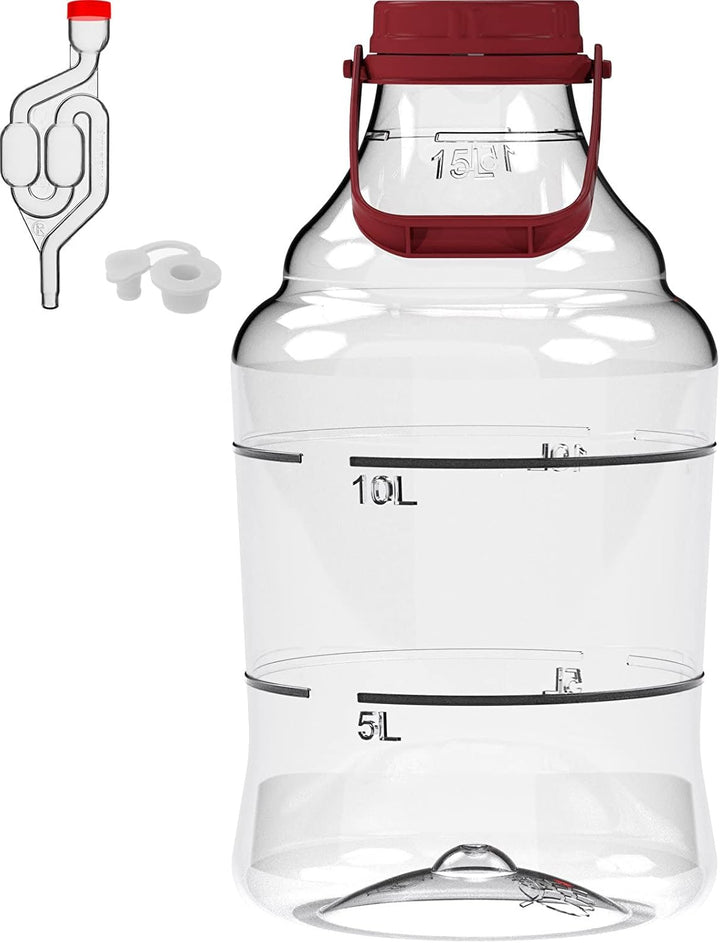 Browin 644315 Weinballon aus Plastik 15 L mit Schraubverschluss, Korken, Gärröhrchen und Tragegurten