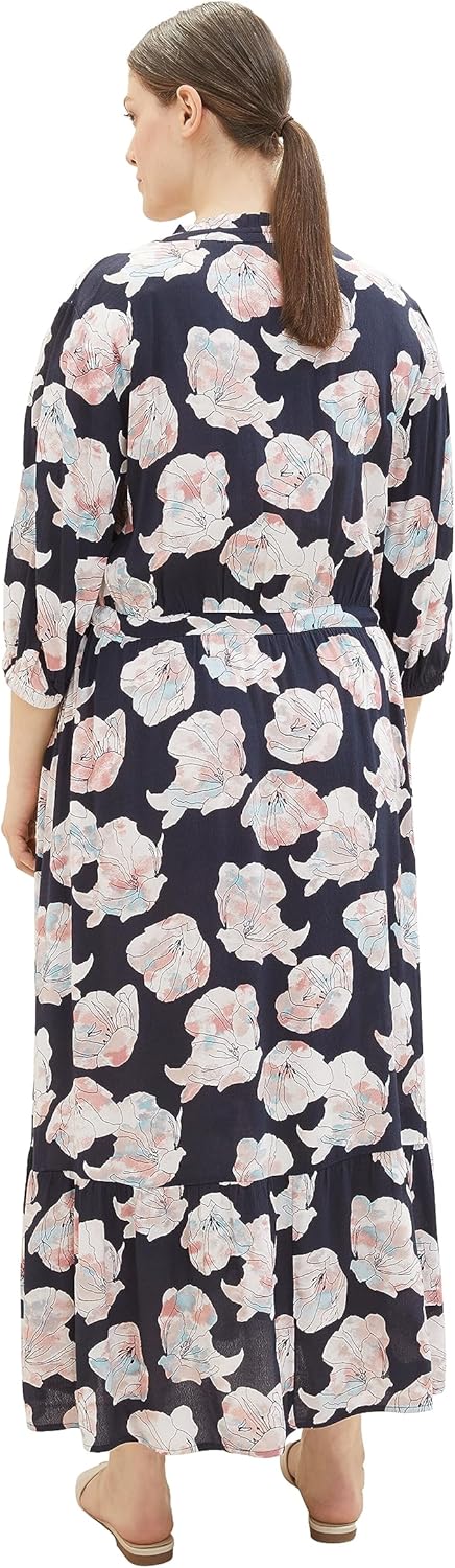 TOM TAILOR Damen Maxikleid mit Muster & Bindedetail 50 32413 - Tie Dye Flower Design, 50 32413 - Tie