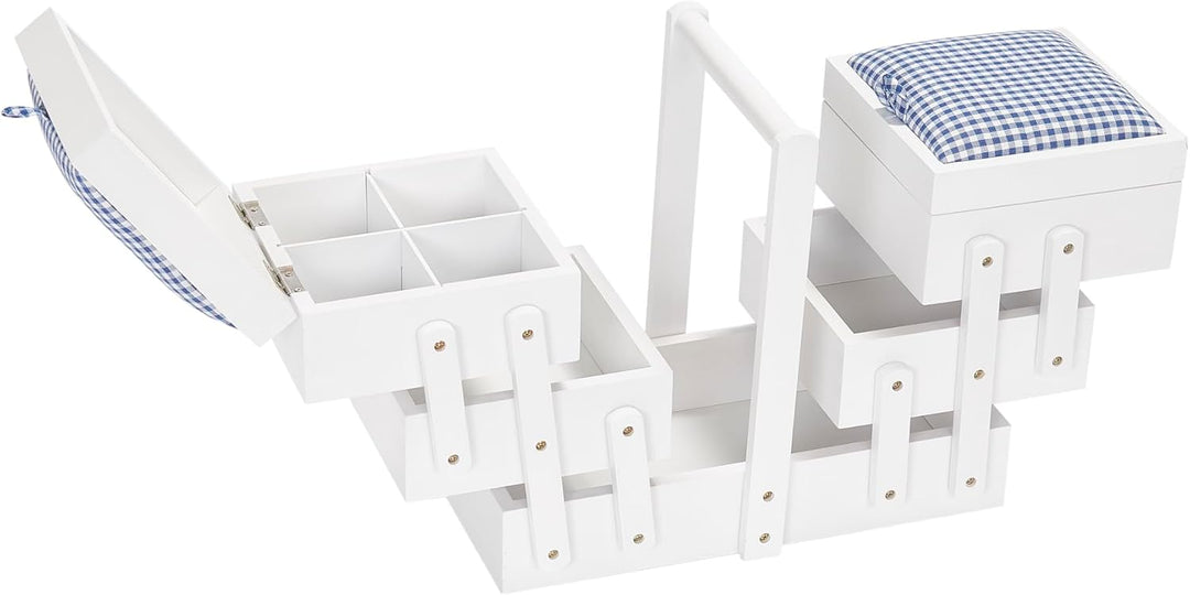 Prym 612578 Nähkasten/Nähkästchen Holz M weiss mit Stoff