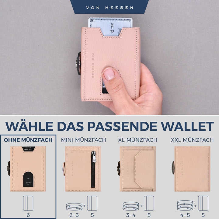VON HEESEN Slim Wallet mit RFID Schutz - Geldbörse Herren klein - Mini Geldbeutel Damen Portmonee -