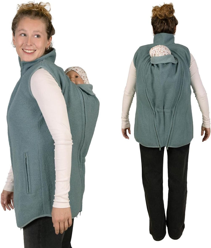 Viva la Mama - Trageweste aus Wollwalk Umstandsweste Wollweste zum Babytragen - PEVE, L aquamarin