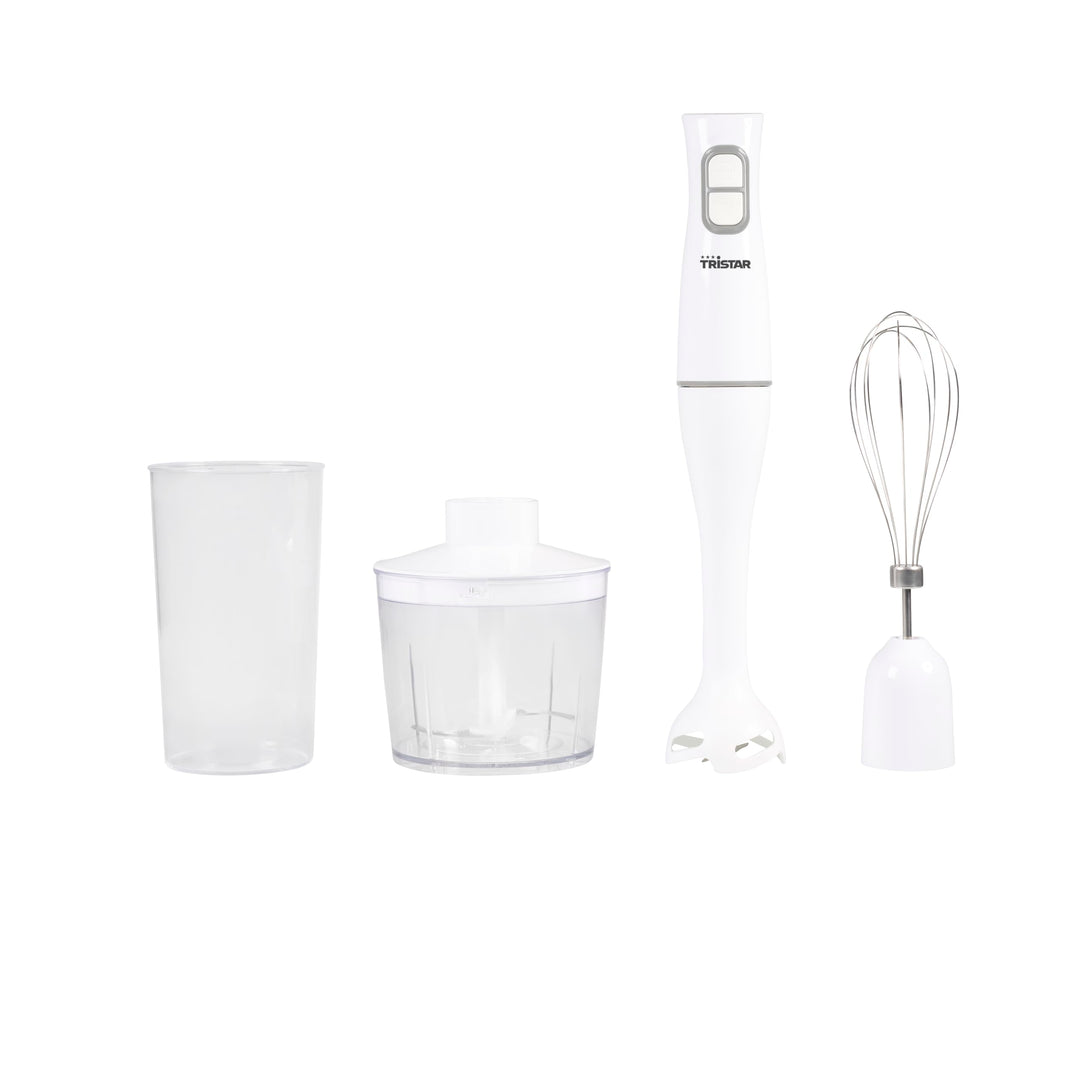 Tristar Handmixer Set – 350 W – Extralanger Stab – Stabmixer – Zerkleinerer – Messbecher – Schneebes