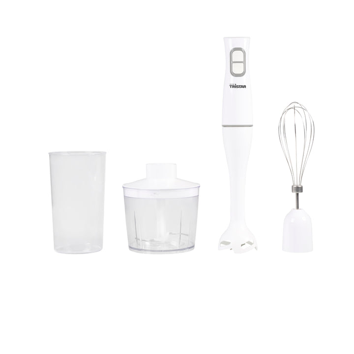 Tristar Handmixer Set – 350 W – Extralanger Stab – Stabmixer – Zerkleinerer – Messbecher – Schneebes