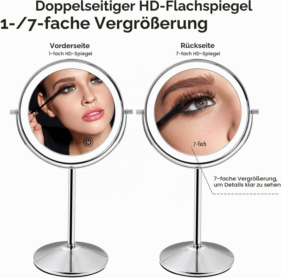 Micacorn Schminkspiegel Doppelseitig 1X 7X Vergrösserter Vanity Makeup Spiegel mit LED Lleichtem USB